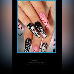 24pcs/set Y2K Aesthetic Heart Spiderweb Ghost Patterns Sweet Fake nails